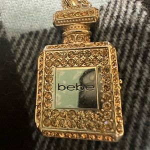 bebe perfume bottle necklace locket gold rhinestone